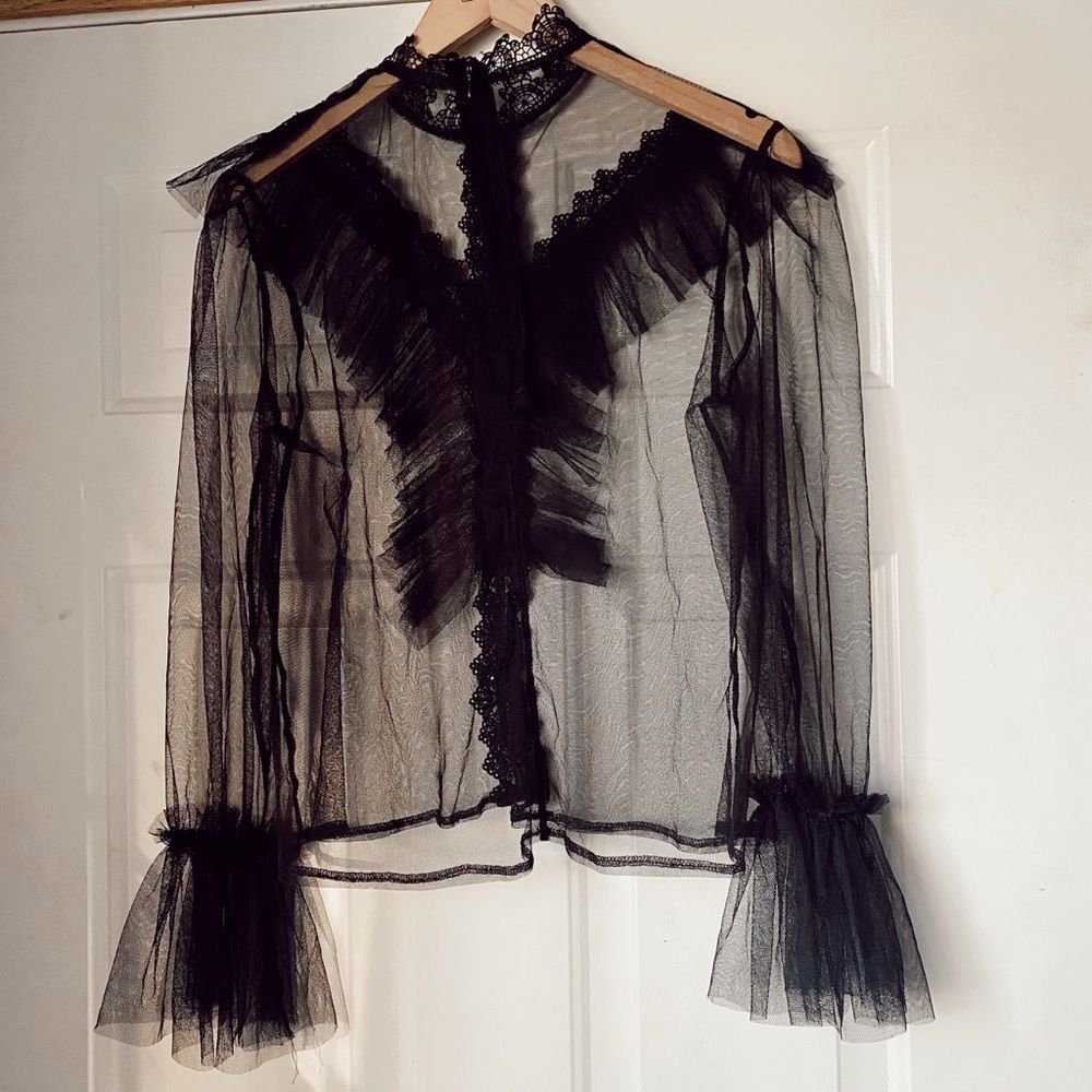 Women’s Black Lace Clear Blouse - Picture 5 of 7